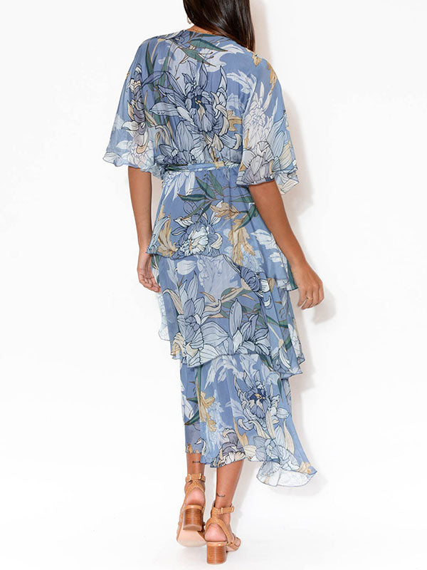 Comfortable Printed Tiered Chiffon Women's Dress