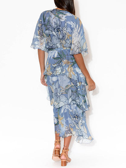 Comfortable Printed Tiered Chiffon Women's Dress