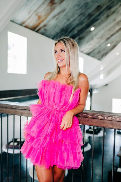 PM374,Cute Hot Pink Organza Homecoming Dresses,Puffy Mini Prom Dress