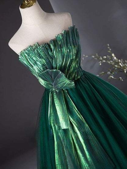 Green A Line Strapless Tulle Ball Gown Prom Dress SH1663