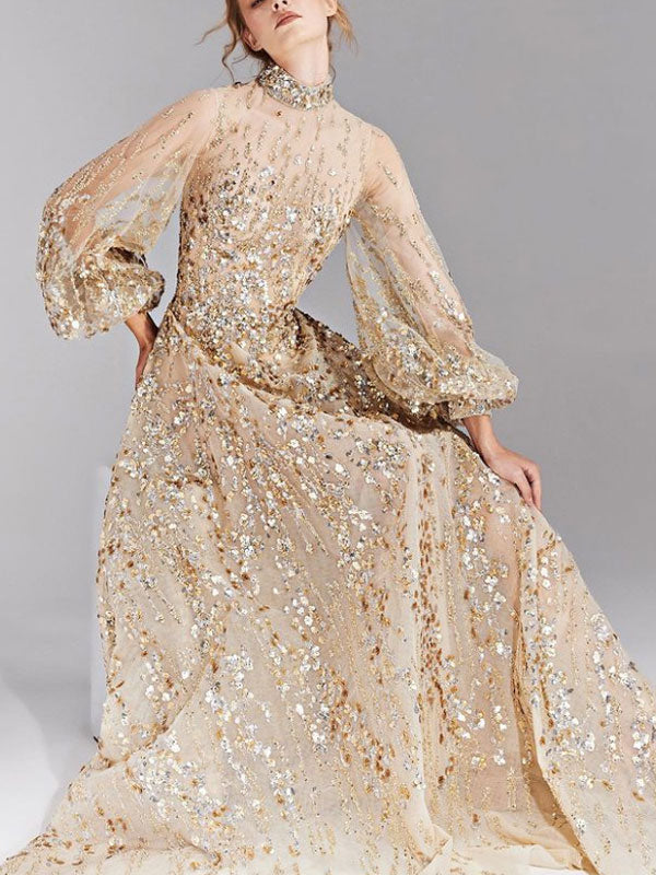 Sequins Bubble Sleeve Elegant Women's Dress