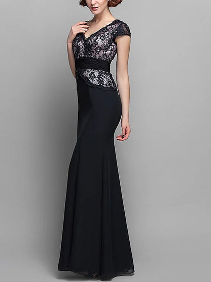 V-neck Lace Solid Color Maxi Dress