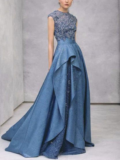 Round Neck Sleeveless Mesh Solid Color Maxi Dress