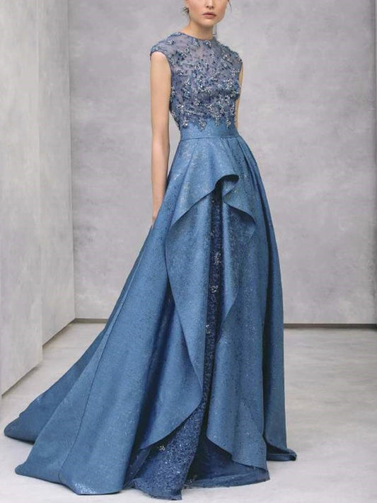 Round Neck Sleeveless Mesh Solid Color Maxi Dress