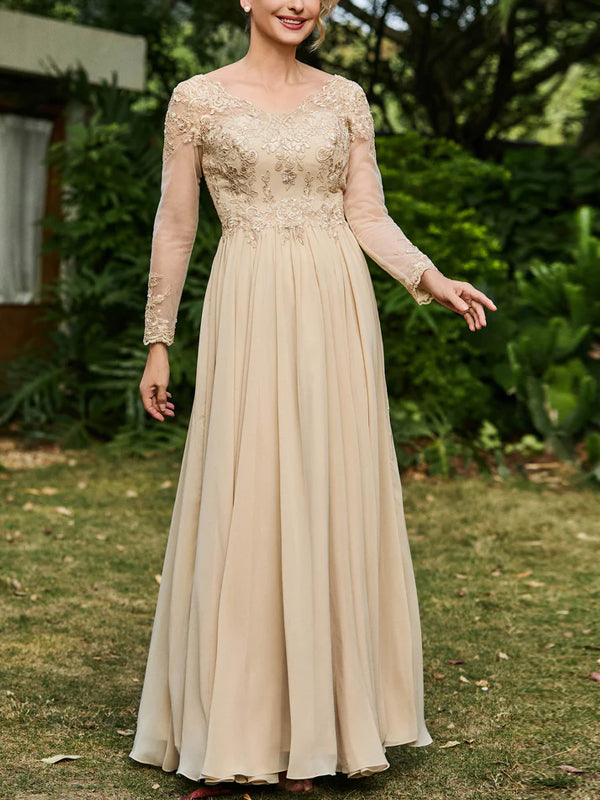 V-neck Lace Solid Color Maxi Dress