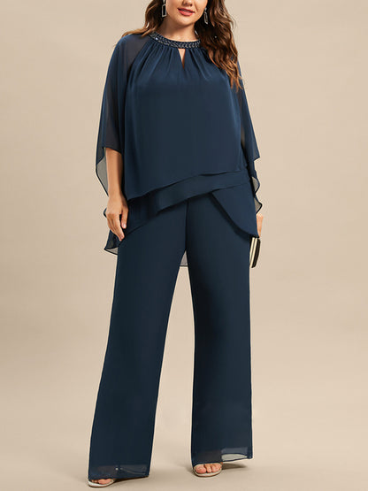 Chiffon Mother Sequin Top Trousers Suit