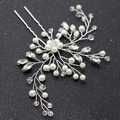 Handmade Pearl Grab and Drill U-Shaped Hair Fork Pin Headwear Hair Accessories Hairpin
