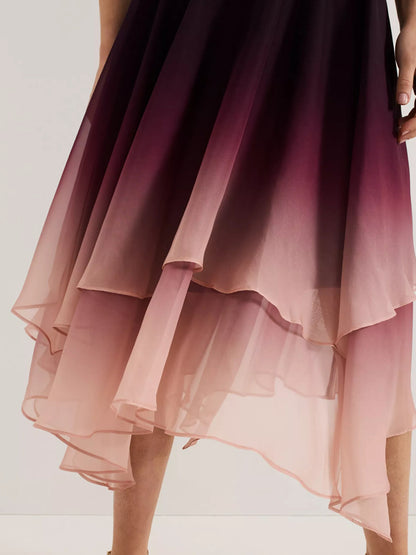 Gradient Pleated Chiffon Sleeveless Women's Dress