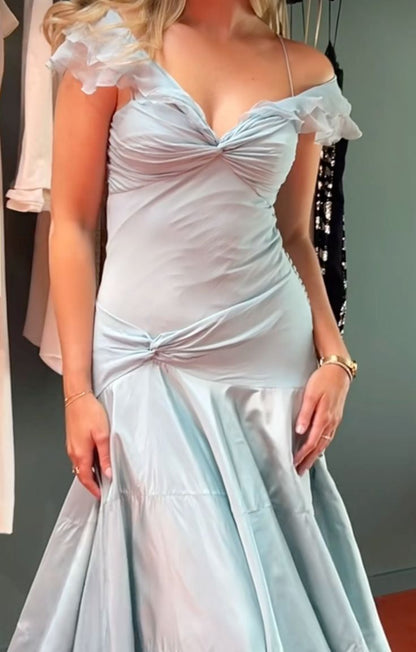 Blue Elegant Simple Off Shoulder Long Satin Prom Dress Evening Dress Party Dress Birthday Dress Graduation Dress gh3018