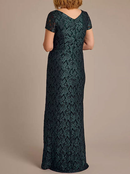 Scoop Neck Gathered Lace Sheath Dress with Slit