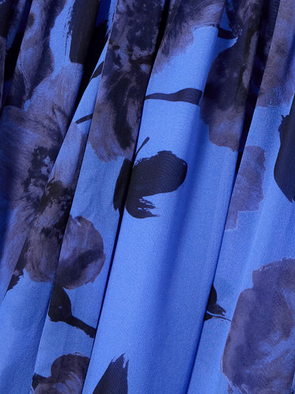 Pussy-bow Gathered Floral-print Silk-voile Gown