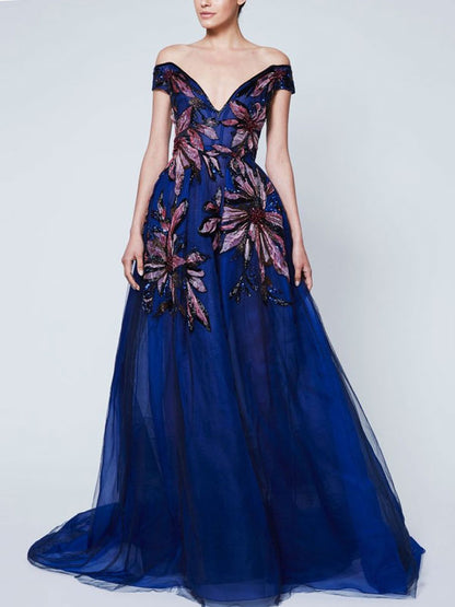 Butterfly Embroidery Elegant Mesh Party Women's Dress