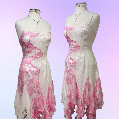 Pink and White Exquisite Beaded Floral Elegant Long Tassel Ruffle Chiffon Ball Gown Evening Dress Party Dress Prom Dress gh3718