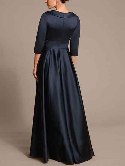 V-neck Satin Solid Color Maxi Dress