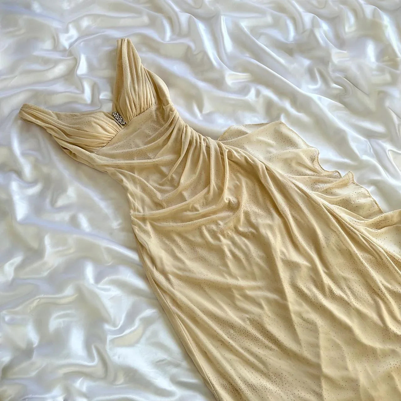 Cream yellow shiny elegant exquisite beaded straps long chiffon ball gown, evening dress, party dress, graduation dress gh3508