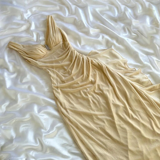 Cream yellow shiny elegant exquisite beaded straps long chiffon ball gown, evening dress, party dress, graduation dress gh3508