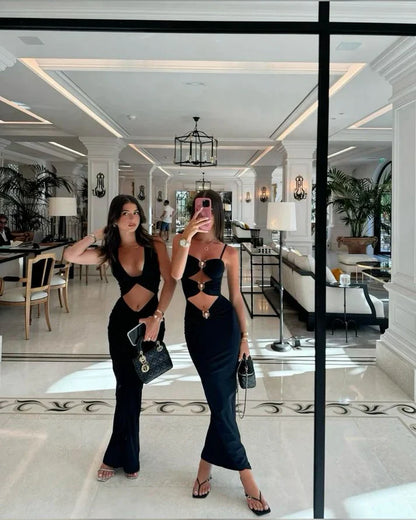 Black fashion unique gem sexy hollow long satin prom dress evening gown party dress gh3303