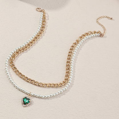 All-match love metal pearl love stacking necklace