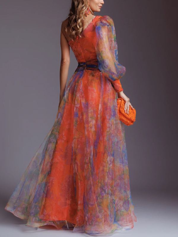 One Shoulder Print Maxi Dress