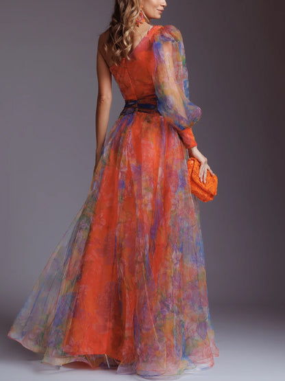 One Shoulder Print Maxi Dress