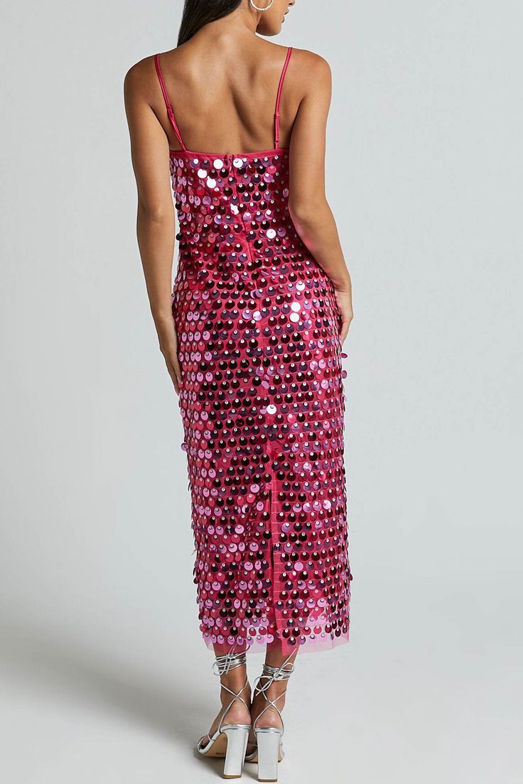 Pink/Silver Black Fashion Sequin Long Spaghetti Strap Party Dress gh4858