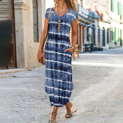 loveedsTM - Elegant Women Maxi Dress 2024 Summer O Neck Short Sleeve Sundress Office Lady Party Dress Female Print A-Line Long Dress Vestido