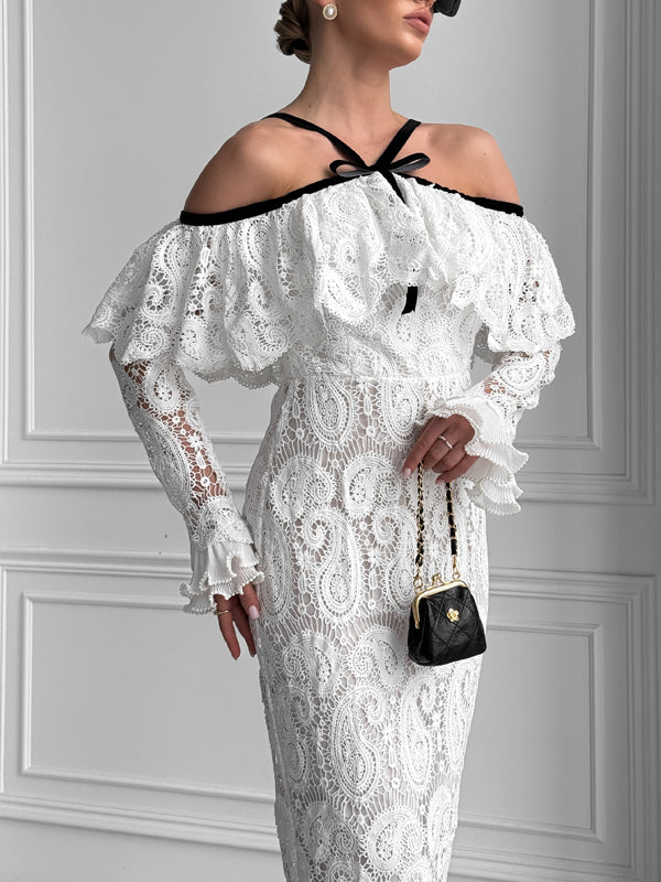 Off-shoulder Lace Mid-length Women's Dress