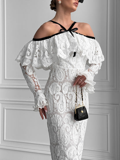 Off-shoulder Lace Mid-length Women's Dress