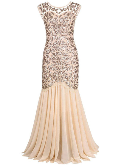 loveedsTM-Vestidos Vintage Mujer Sequins Beading Long Evening Dresses Formal Round Neck Lace Long Sexy Women Party Special Occasion
