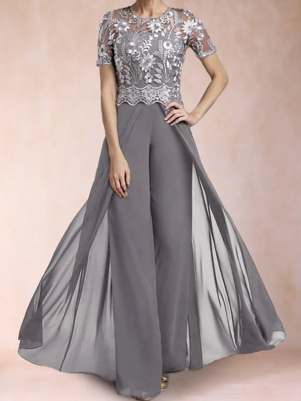 A-Line/Princess Scoop Short Sleeves 2 Pieces Pantsuits