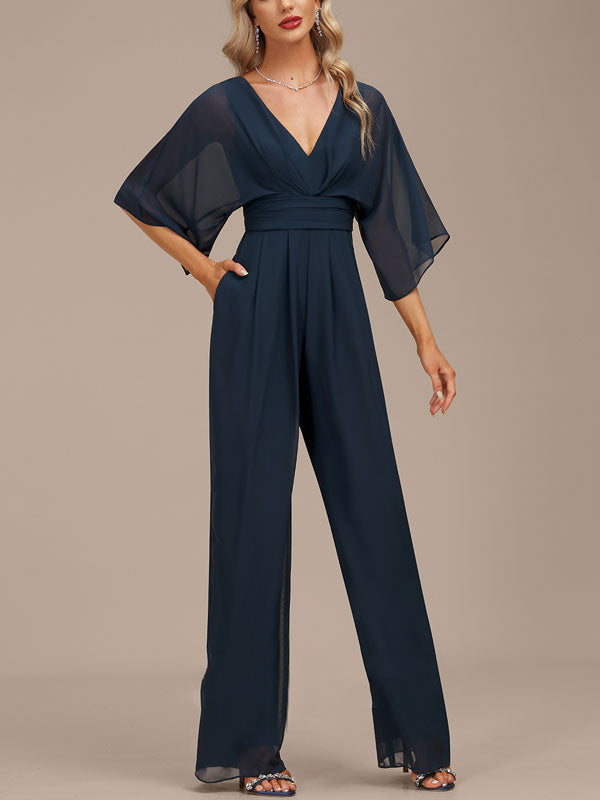 V-Neck Floor-Length Women's Jumpsuit/Pantsuit