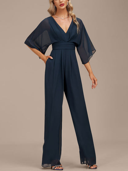 V-Neck Floor-Length Women's Jumpsuit/Pantsuit