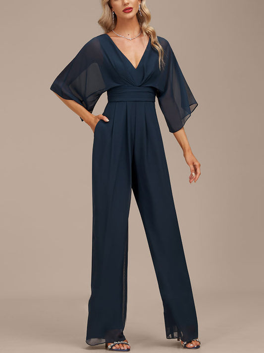 V-Neck Floor-Length Women's Jumpsuit/Pantsuit