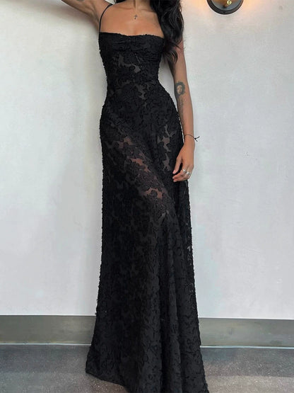 loveedsTM-Black see-through suspender skirt sexy backless long dress evening dress