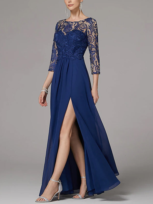 Round Neck Lace Solid Color Maxi Dress