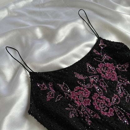 Black Retro Elegant Pink Beaded Chiffon Prom Dress Evening Dress Birthday Party Dress SH3595