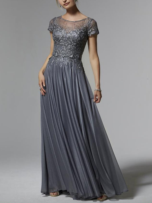 Round Neck Sequined Short Sleeves Maxi Dress