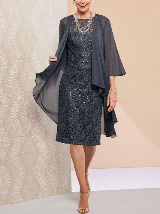 Flowy Chiffon Cardigan Wrap Dress Two-piece Set