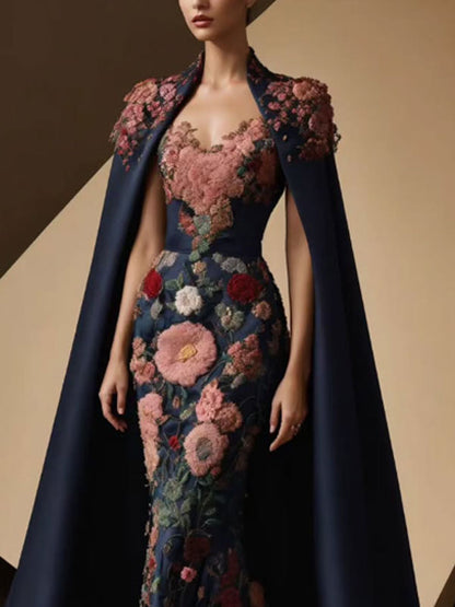 Satin Hand Embroidery Evening Dress