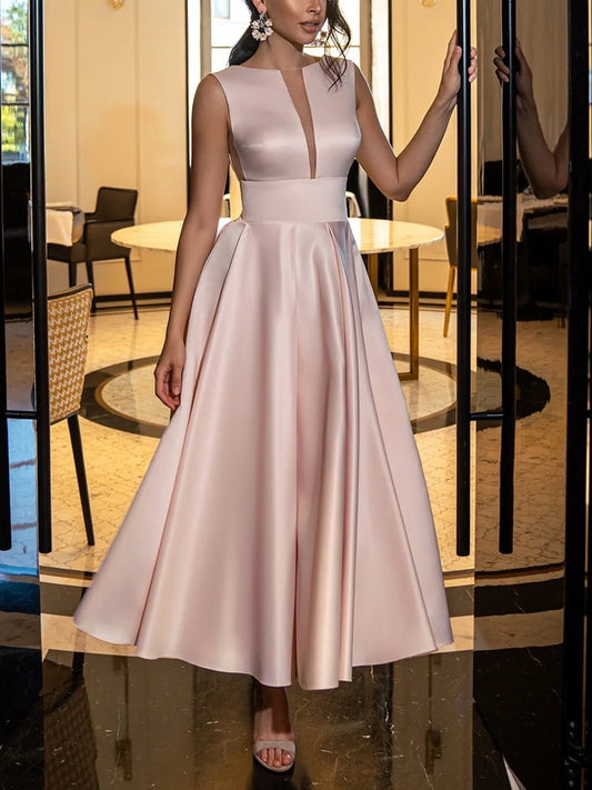 Temperament Satin Elegant Mesh Splicing Women's Dress