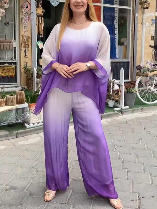 Loose Gradient Chiffon Women's Suit
