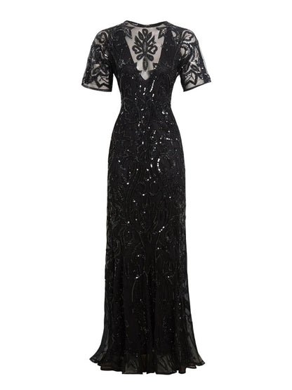Elegant lace short sleeve evening dress
