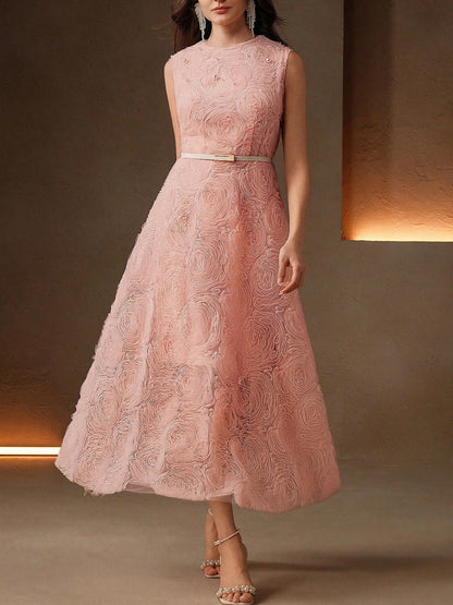 Women's 3D Flower Pearl Embellished Waist Dress