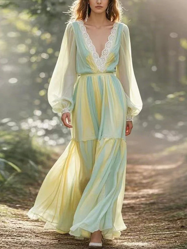 Mesh Temperament Color Matching Women's Dress