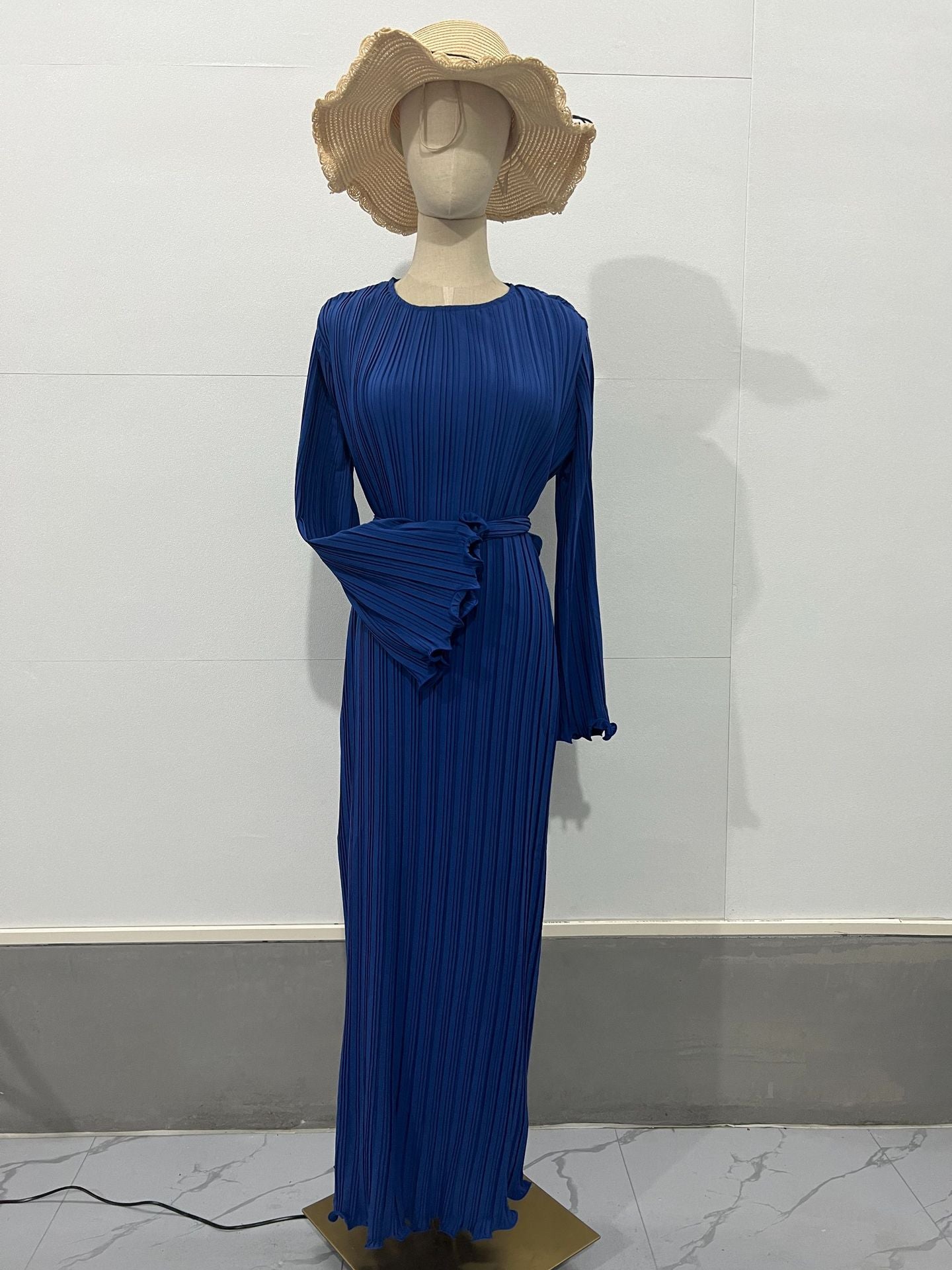 loveedsTM-Pleated Bell Sleeve Maxi Dress