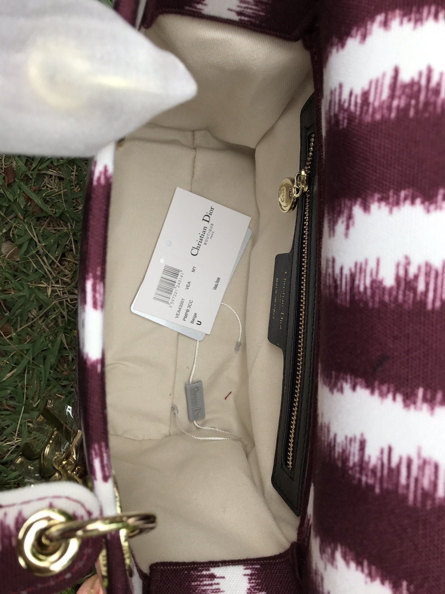 CHRISTIAN DIOR  Canvas Medium D-Stripes Lady D-Lite Pink