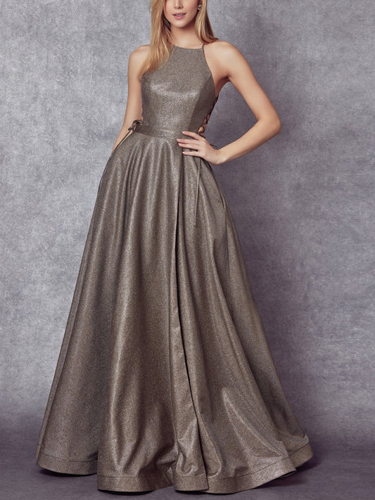 Round Neck Sleeveless Solid Color Maxi Dress