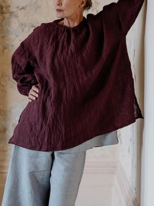 Loose Pullover Cotton and Linen Women's Long Sleeve