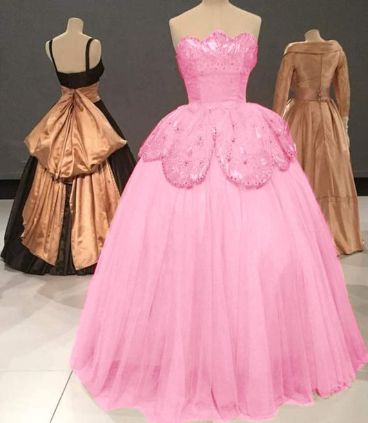 Pink Glitter Beading Elegant Long Tulle Ball Gown Evening Dress Graduation Dress gh3347