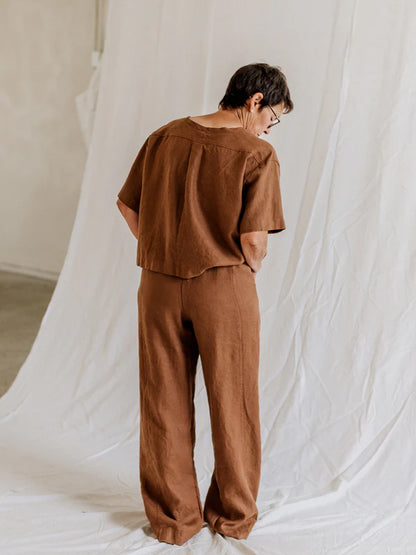 Solid Color Cotton And Linen Trousers